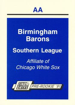 1991 Line Drive AA - Team Checklists #NNO Birmingham Barons Checklist Front