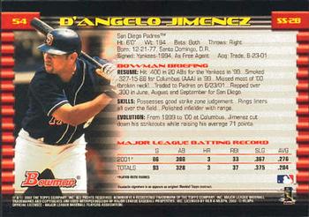 2002 Bowman #54 D'Angelo Jimenez Back