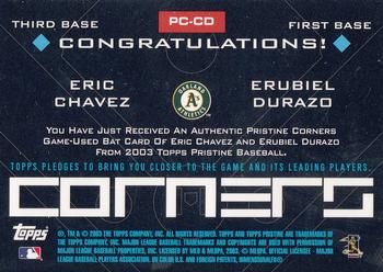 2003 Topps Pristine - Corners Relics #PC-CD Eric Chavez / Erubiel Durazo Back