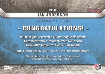 2017 Topps Pro Debut - Pennant Patches Gold #PP-IA Ian Anderson Back
