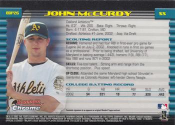 2002 Bowman Draft Picks & Prospects - Chrome #BDP26 John McCurdy Back