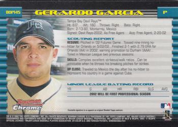 2002 Bowman Draft Picks & Prospects - Chrome #BDP145 Gerardo Garcia Back