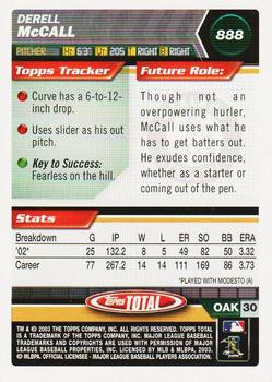 2003 Topps Total - Silver #888 Derell McCall Back