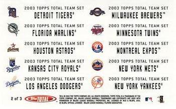 2003 Topps Total - Team Logo Stickers #2 Detroit Tigers / Florida Marlins / Houston Astros / Kansas City Royals / Los Angeles Dodgers / Milwaukee Brewers / Minnesota Twins / Montreal Expos / New York Mets / New York Yankees Front
