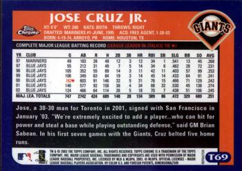 2003 Topps Traded & Rookies - Chrome Refractors #T69 Jose Cruz Jr. Back