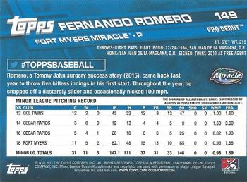 2017 Topps Pro Debut - Autographs #149 Fernando Romero Back