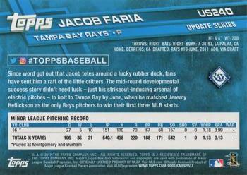 2017 Topps Update #US240 Jacob Faria Back