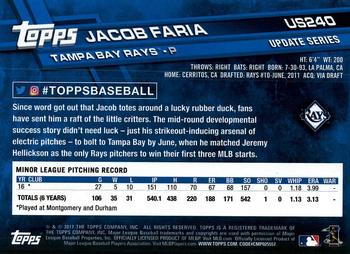 2017 Topps Update #US240 Jacob Faria Back