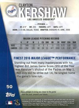 2017 Finest - Red Refractor #50 Clayton Kershaw Back