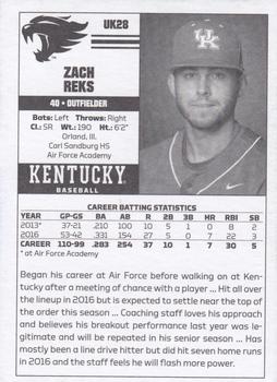 2017 Kentucky Wildcats #28 Zach Reks Back