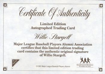 1993 Nabisco All-Star Autographs - Certificates of Authenticity #NNO Willie Stargell Front