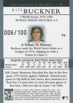 2003 Topps Tribute World Series - Gold #94 Bill Buckner Back