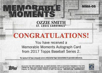 2017 Topps - Memorable Moments Autographs #MMA-OS Ozzie Smith Back