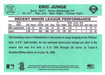 2002 Donruss Originals #118 Eric Junge Back