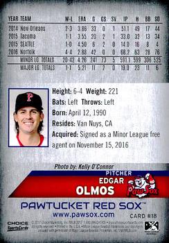 2017 Choice Pawtucket Red Sox #18 Edgar Olmos Back