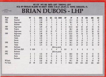1994 Baltimore Orioles Program Cards #NNO Brian DuBois Back