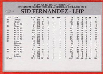 1994 Baltimore Orioles Program Cards #NNO Sid Fernandez Back