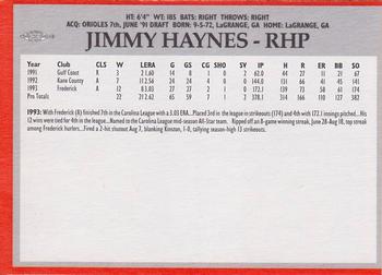 1994 Baltimore Orioles Program Cards #NNO Jimmy Haynes Back