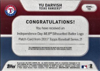2017 Topps - Independence Day Commemorative MLB Logo Patch #IDML-YD Yu Darvish Back