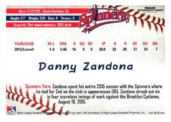 2016 Grandstand Lowell Spinners #NNO Danny Zandona Back