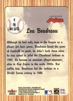 2003 Ultra - When It Was A Game #8WG Lou Boudreau Back