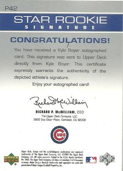 2003 Upper Deck Prospect Premieres - Autographs #P42 Kyle Boyer Back