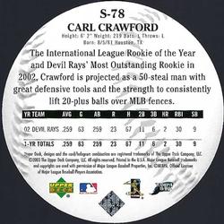2003 Upper Deck Standing O! - Die Cuts #S-78 Carl Crawford Back