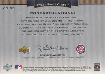 2003 Upper Deck Sweet Spot Classic - Autographs Black Ink #CG-BB Bill Buckner Back