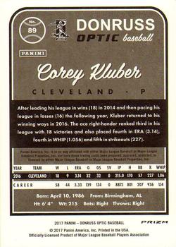 2017 Donruss Optic - Holo #89 Corey Kluber Back