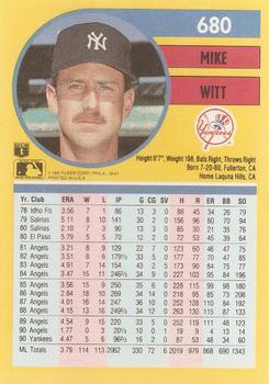 1991 Fleer #680 Mike Witt Back