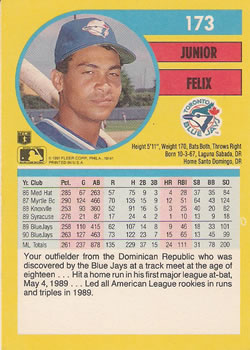 1991 Fleer #173 Junior Felix Back