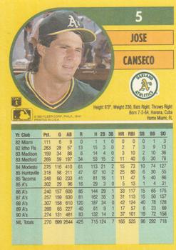 1991 Fleer #5 Jose Canseco Back