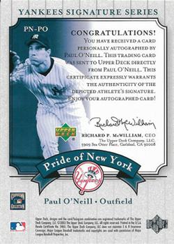 2003 Upper Deck Yankees Signature Series - Pride of New York Autographs #PN-PO Paul O'Neill Back