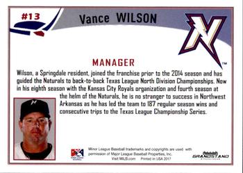 2017 Grandstand Northwest Arkansas Naturals #NNO Vance Wilson Back