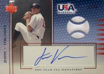 2003 Upper Deck USA Baseball National Team - 2003 Team USA Signed Jerseys Blue Ink #USA J-5 Justin Verlander Front