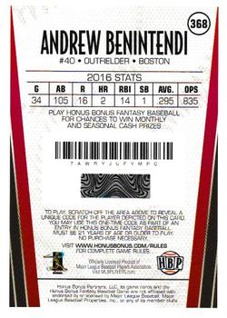 2017 Honus Bonus Fantasy Baseball - Silver Foil #368 Andrew Benintendi Back