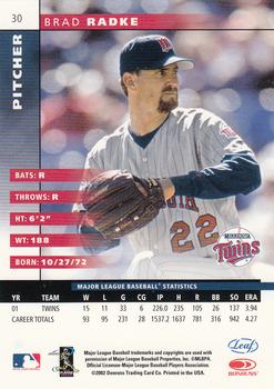 2002 Leaf #30 Brad Radke Back