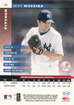 2002 Leaf #89 Mike Mussina Back