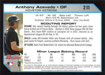 2004 Bowman - 1st Edition #211 Anthony Acevedo Back