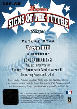 2004 Bowman - Signs of the Future #SOF-AH Aaron Hill Back