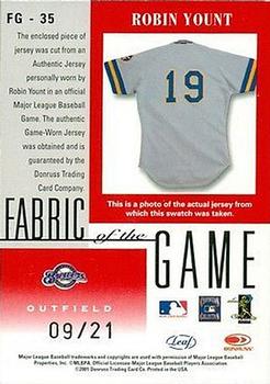 2001 Leaf Certified Materials - Fabric of the Game Century #FG-35 Robin Yount Back