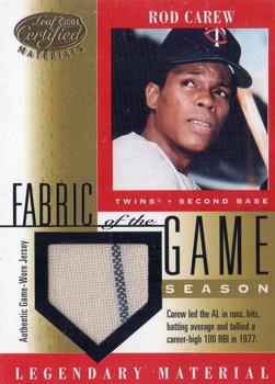 2001 Leaf Certified Materials - Fabric of the Game Season #FG-23 Rod Carew Front