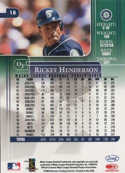 2002 Leaf Rookies & Stars #18 Rickey Henderson Back