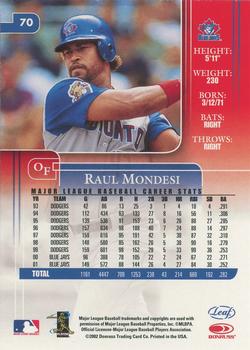 2002 Leaf Rookies & Stars #70 Raul Mondesi Back