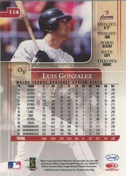 2002 Leaf Rookies & Stars #114 Luis Gonzalez Back