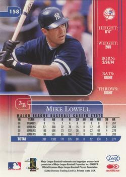 2002 Leaf Rookies & Stars #158 Mike Lowell Back