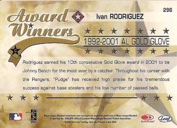 2002 Leaf Rookies & Stars #296 Ivan Rodriguez Back