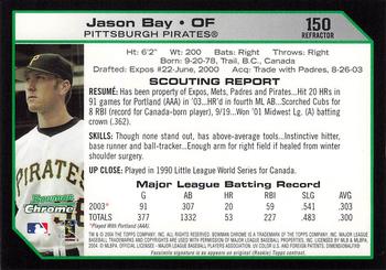 2004 Bowman Chrome - Refractors #150 Jason Bay Back