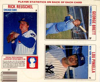 1979 Hostess - Panels L Shaped #67-69 Rick Reuschel / George Brett / Lou Piniella Front