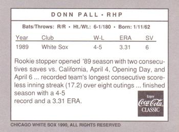 1990 Coca-Cola Chicago White Sox #NNO Donn Pall Back